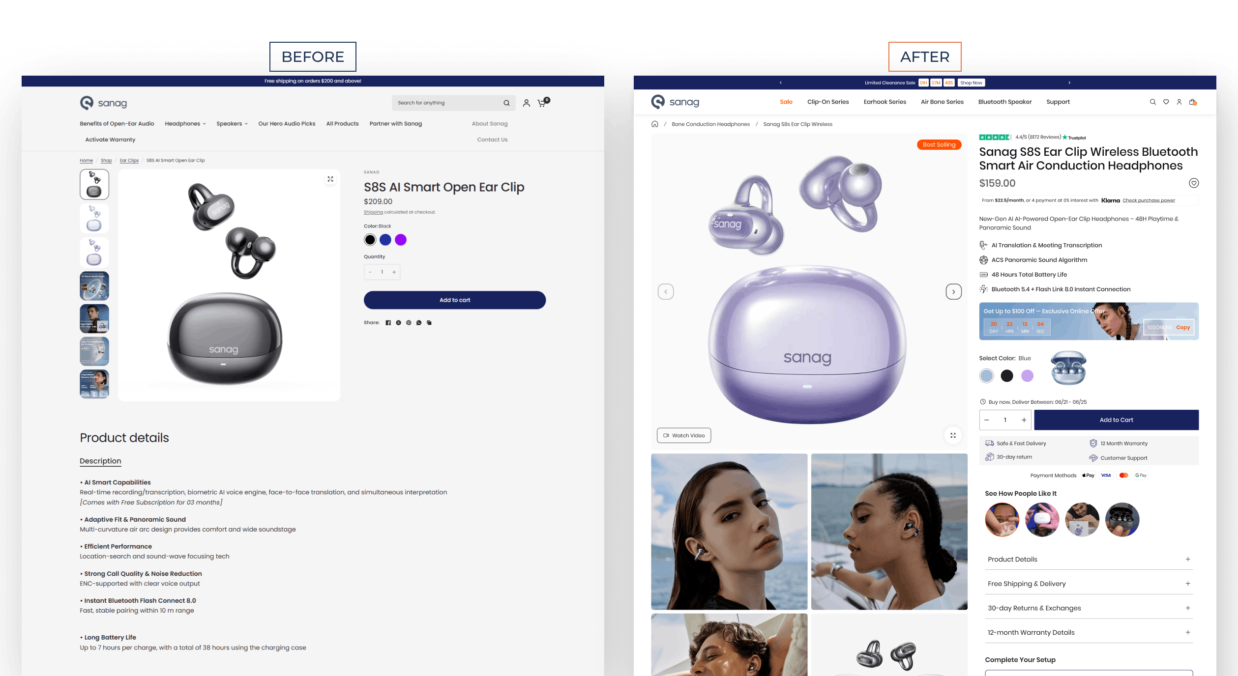 Rose & Grey homeware storefront before and after the redesign